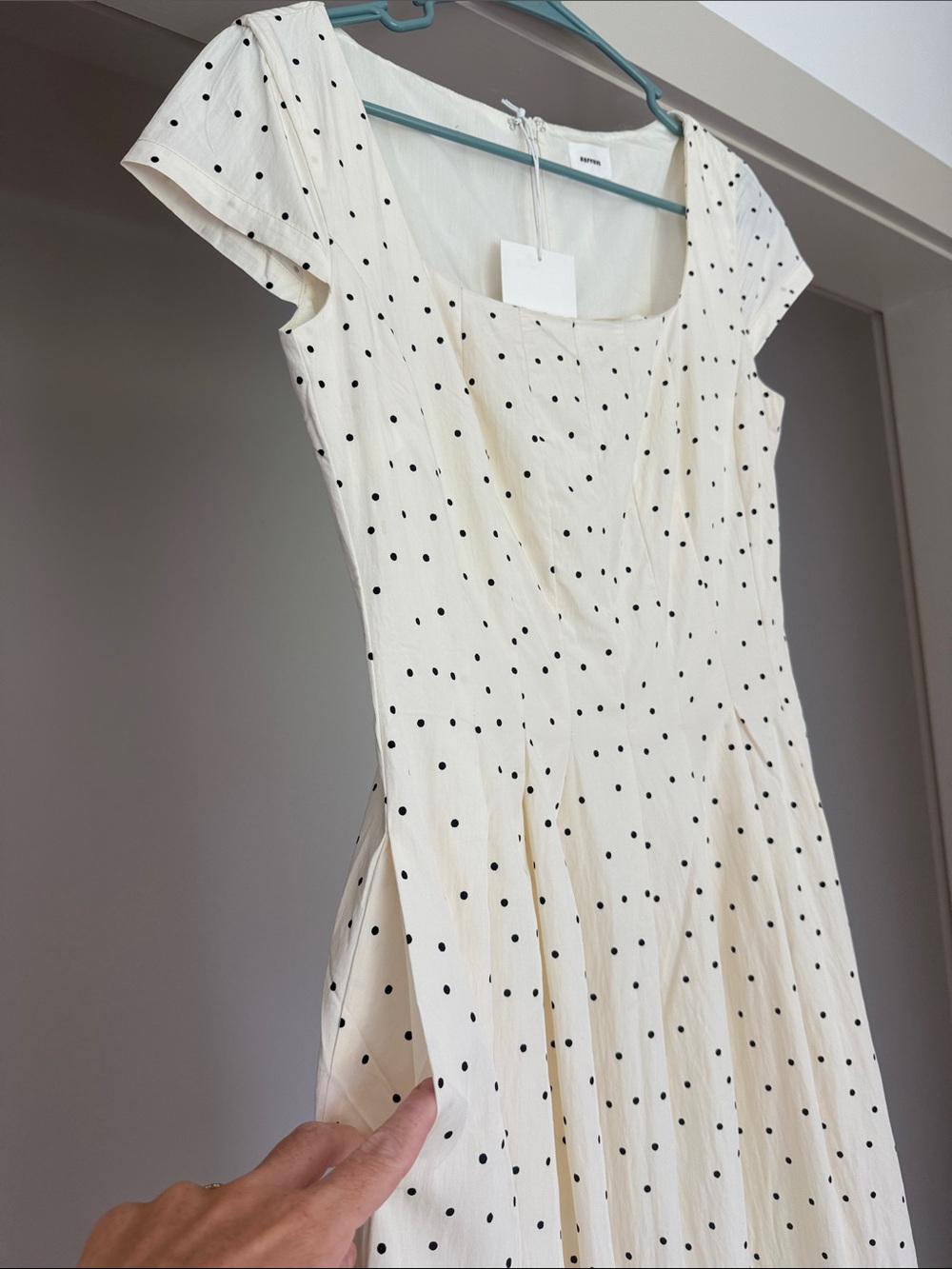 Women’s Cream Midi Dress with Black Polka Dots